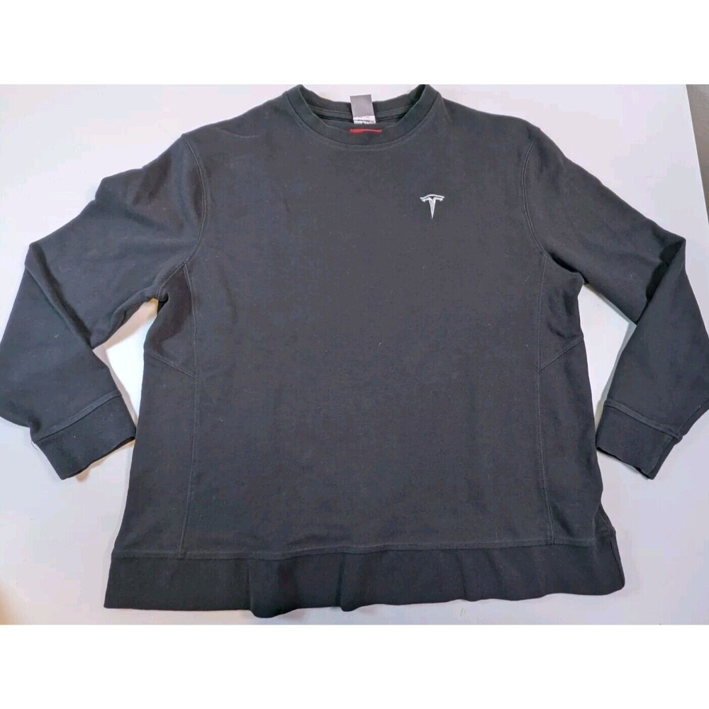 Tesla Sweater Mens Black Long Sleeve Pullover Sweatshirt Car Logo XL
